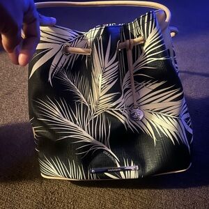 Brahmin Black and Cream Palm Print Bag